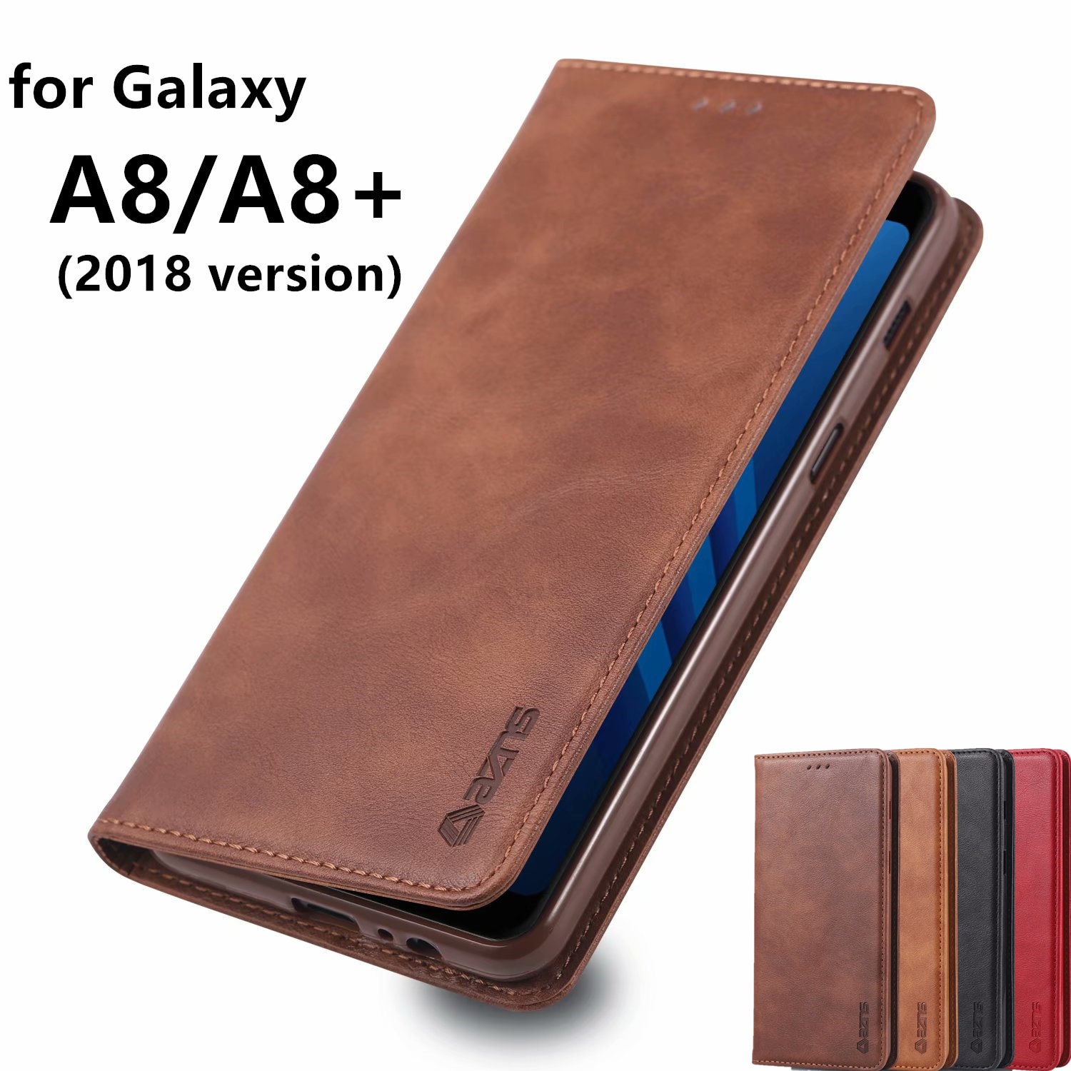 AZNS Case for Samsung Galaxy A8 + Plus A730F / A8 A530F PU Leather Card Holder Wallet Case magnetic attraction