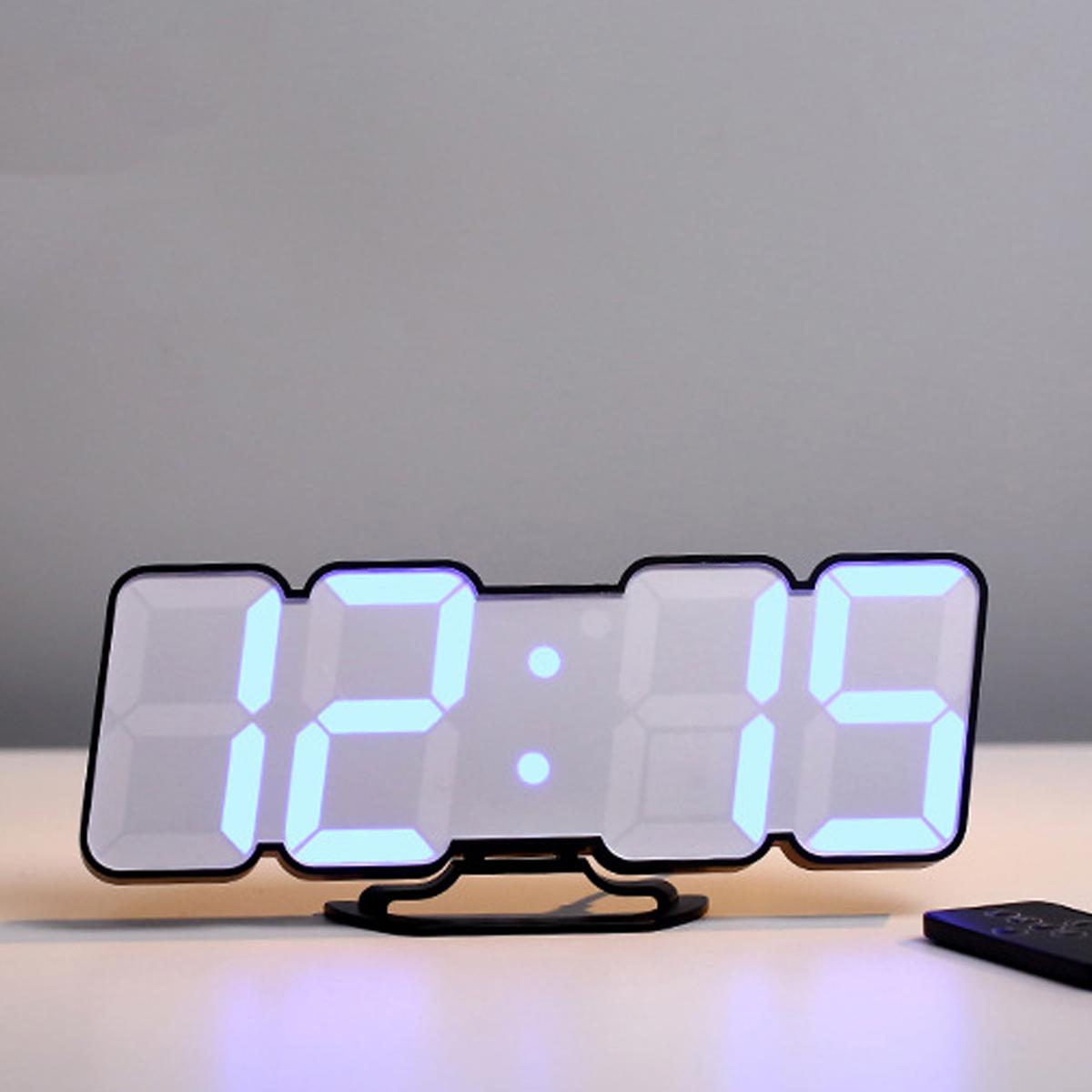 Digital Wall Clock Large Time 3D LED Alarm Date Temperature Nightlight Table Desk Watch Home Decorate Hang Electronic Clocks: B Black
