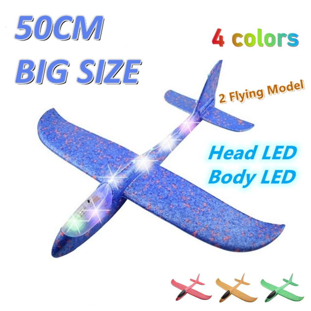 50CM Big Foam Plane Flying Glider Toy With LED Light Hand Throw Airplane Outdoor Game Aircraft Model Toys for Children Boys