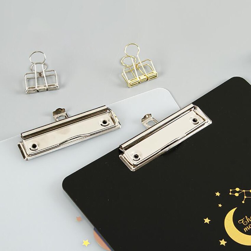 Simple A4 Files Holder Clipboard with Bronzing Moon Plastic Clipboard Low Profile Clip Student Writing Pad for Office School