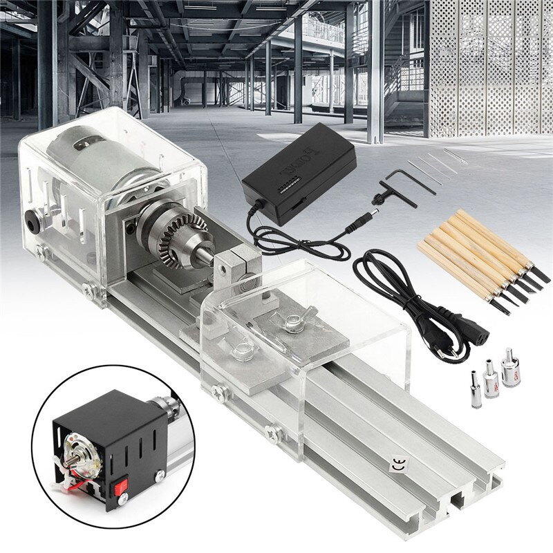 DC 24V 80W Mini Lathe Table Saw Polisher Cutting Machine Woodworking DIY Lathe Set With Power Adapter 3 Pcs Beads Round Device