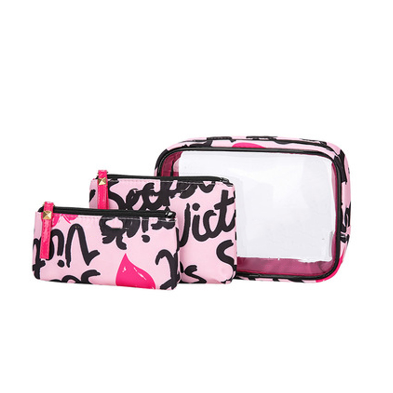 Women Bag Letter Pvc Cosmetic Bag Three-Piece Outdoor Travel Waterproof Wash Bag Transparent Bag: 8