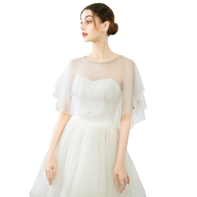 Zomer rode blauwe tule bruidsomslagdoeken sjaal dames avond cape bolero strass bruidsjurk bruiloft feest jassen omslagdoek: Grijs