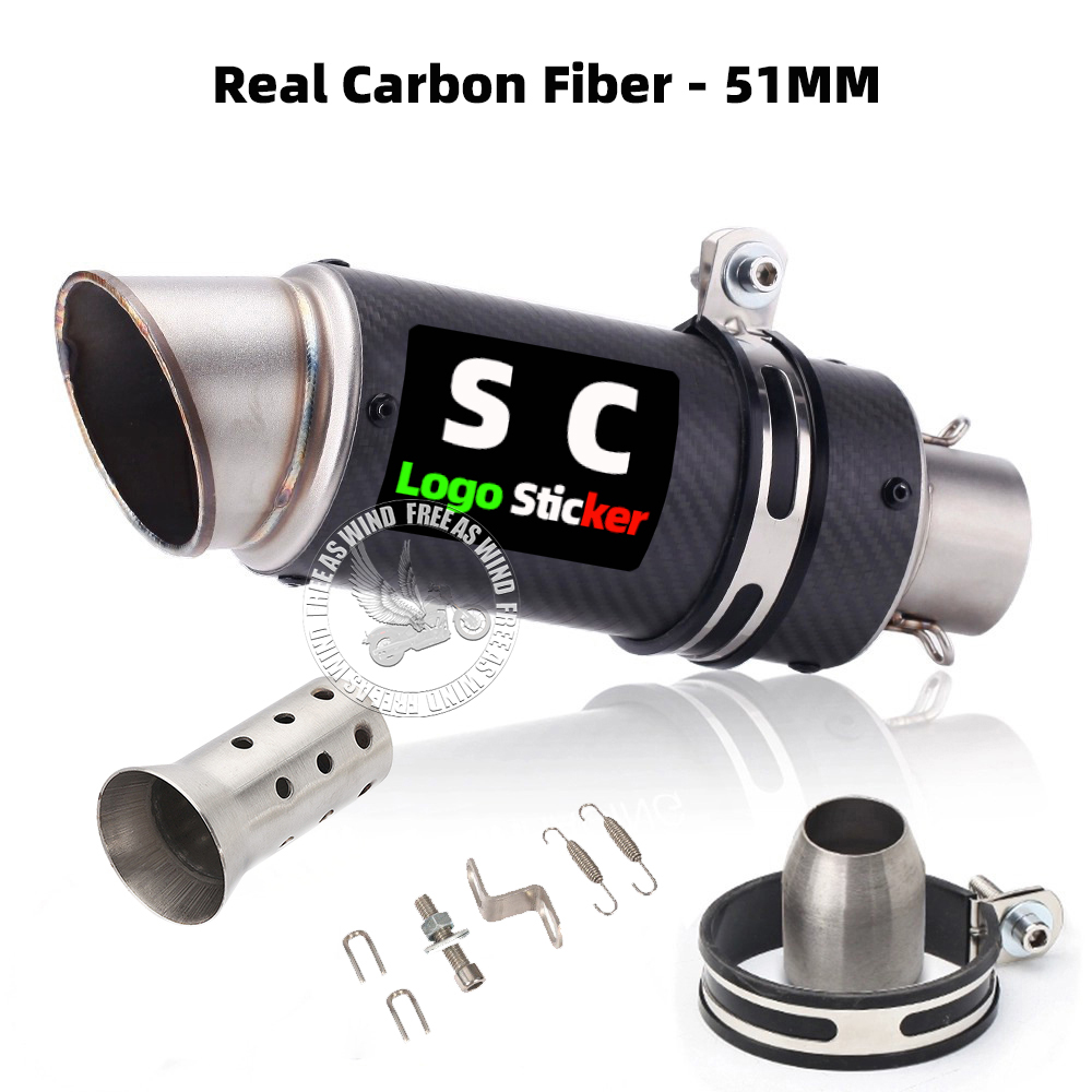 51mm 60mm 63mm Carbon Fiber sc Motorcycle Exhaust Muffler Escape for Motorcycle GP-project Universal Exhaust Modified Accessorie: Ivory