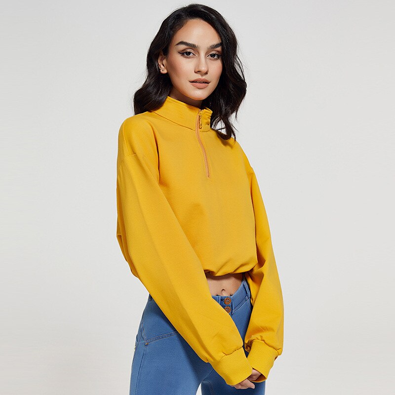 Sudadera holgada con cremallera y cordón para mujer, Top deportivo de algodón, sudaderas informales de manga larga con media cremallera, camisa de Yoga, ropa de Fitness
