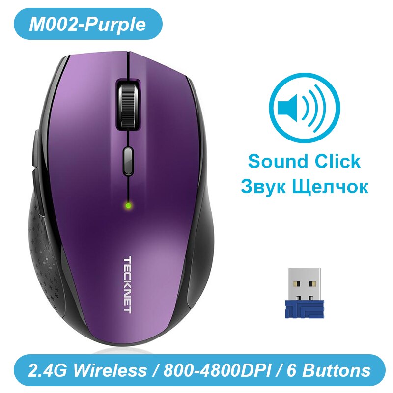 Tecknet Draadloze Muis M002 2.4Ghz Optische Draadloze Muis Usb Nano Ontvanger Voor Notebook Pc Laptop Computer 4800Dpi 6 niveaus: M002 Purple