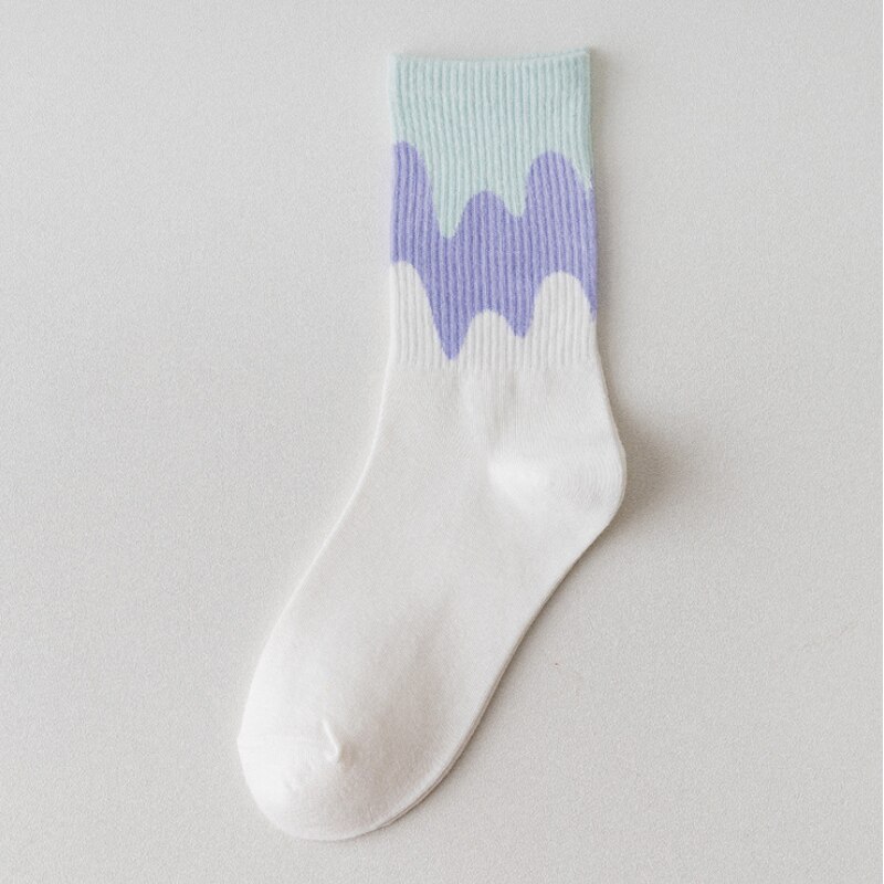 Trend Autumn and Winter Socks Female Gradient Ice Cream Wave Stripe Personality Crew Socks for Women: Sky Blue