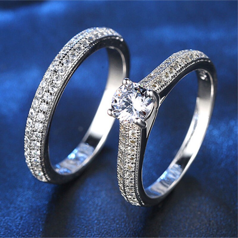 CC Lovers Jewelry 925 Silver Rings For Women Bridal Wedding Engagement Double Couple Simple Set Ring CC634