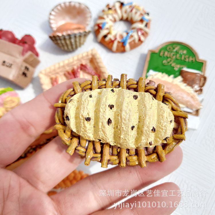 Fridge Magnets French Bread Basket Egg Milk Breakfast Tomato Seafood Imitation Food Series 3D Resin Refrigerator Stickers Decor