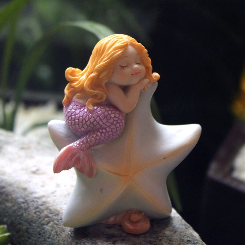 VILEAD Cute Sleeping Mermaid Figurines for Aquarium Miniature Fairy Garden Cake Decorations Resin Room Decor Accessories Shells