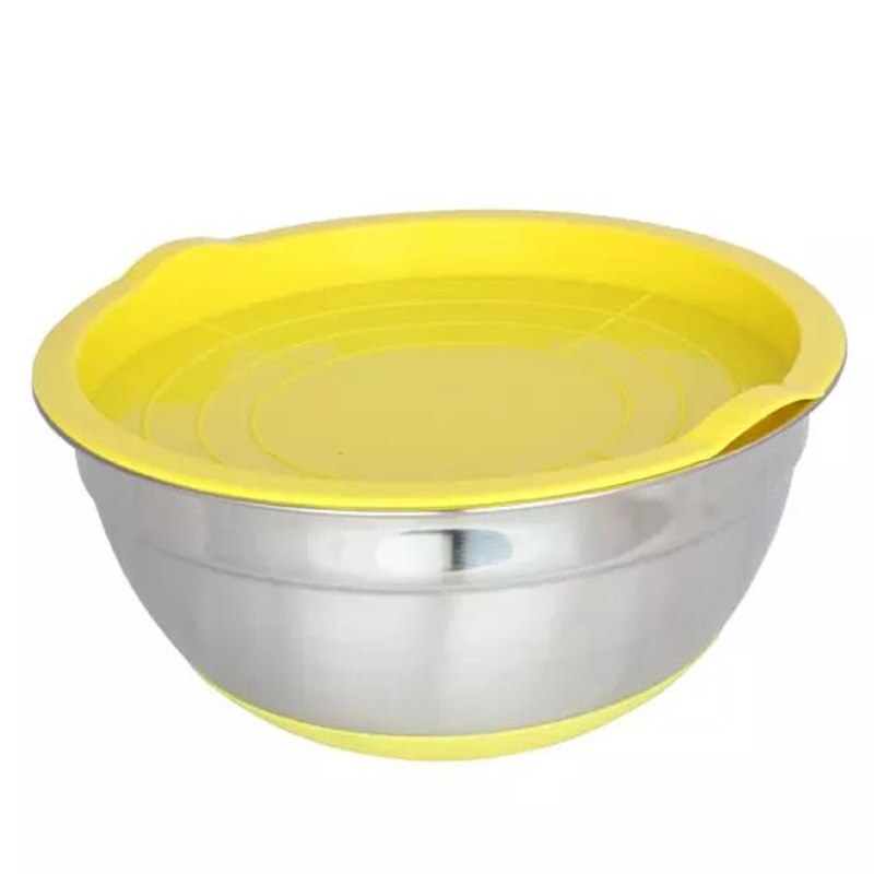 Tazón de acero inoxidable con cubierta de sellado sin magnético, olla inferior de silicona para ensalada, utensilios de cocina para hornear huevos, GQ: Amarillo
