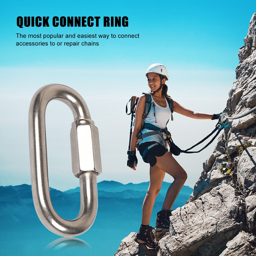 Multifunctional Stainless Steel Screw Lock Quick Links Climbing Gear Carabiner Safety Snap Hook Chain Connecting Ring Buckle