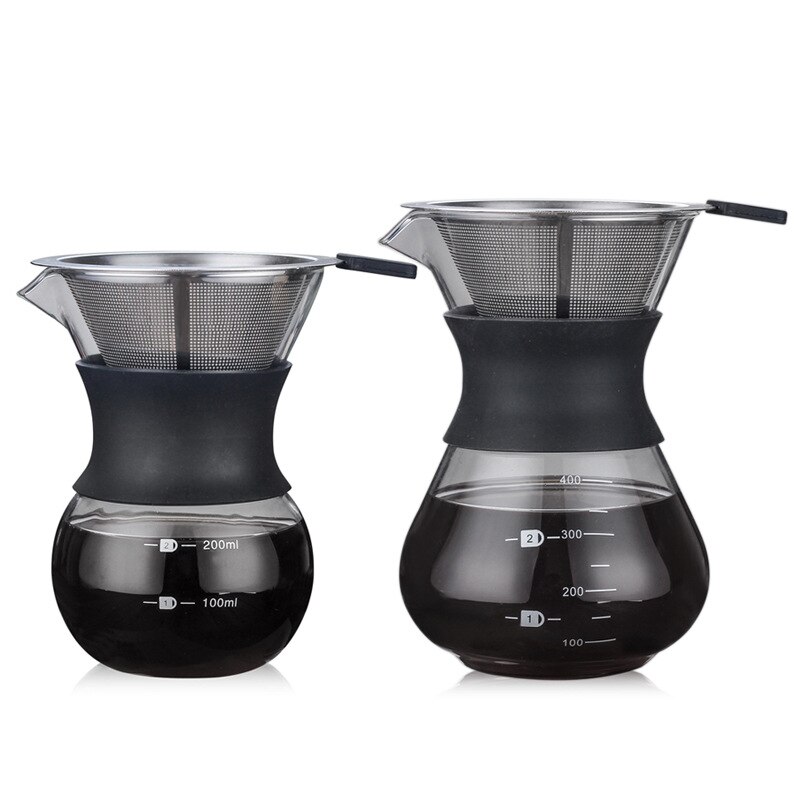 Cafetera Reutilizable de Vidrio y Acero Inoxidable, Máquina de Café Manual de Goteo con Filtro Duradero, Tamaño 200/400ml