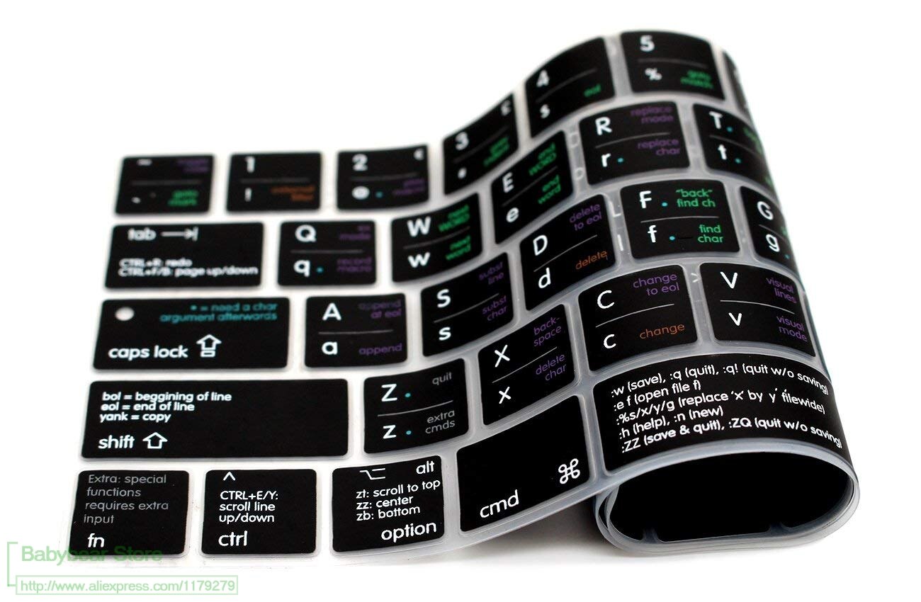 VIM/VI key Functional Shortcut Silicone Keyboard Cover Keypad SKin for Macbook Pro 13" 15" with Touch Bar
