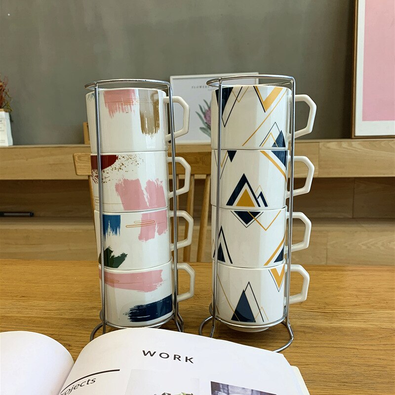 Vasos apilados medianos creativos para el hogar, juego de cuatro piezas, vaso para llevar leche y café