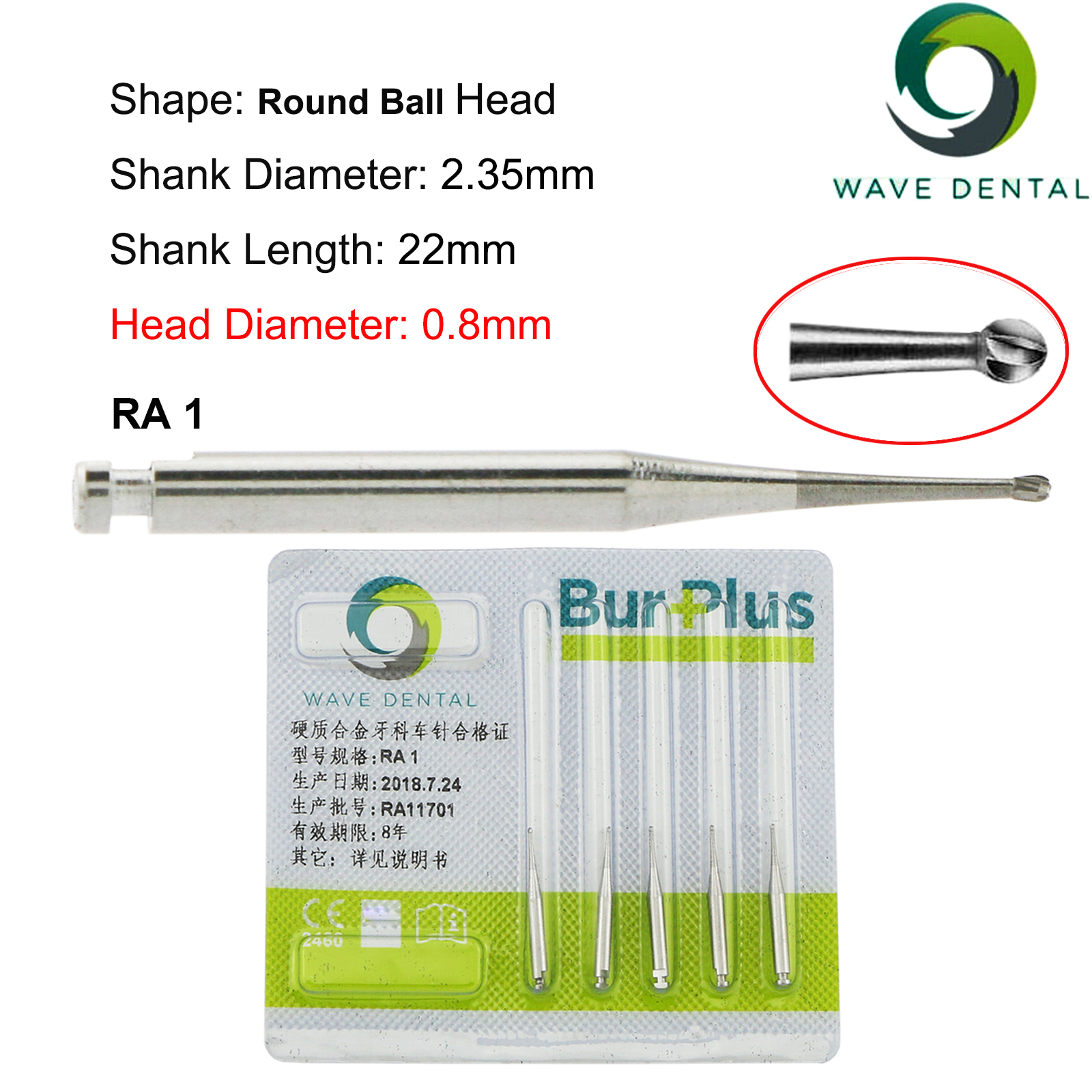 Fresas de carburo de tungsteno Dental WAVE, taladro Dental de cabeza redonda, fresas de implante RA SURG para pieza de mano de baja velocidad, herramientas de dentista, 5 unids/pack: Marfíl