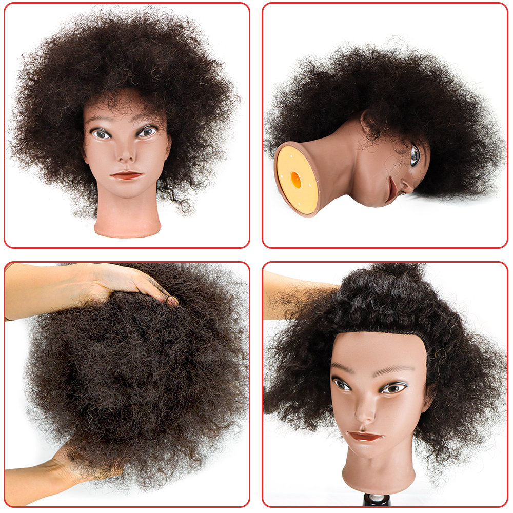 Afro Traininghead głowa manekina z ludzkimi włosami manekin lalka fryzjerstwo głowy treningowe Salon głowa manekina do zaplatania włosów