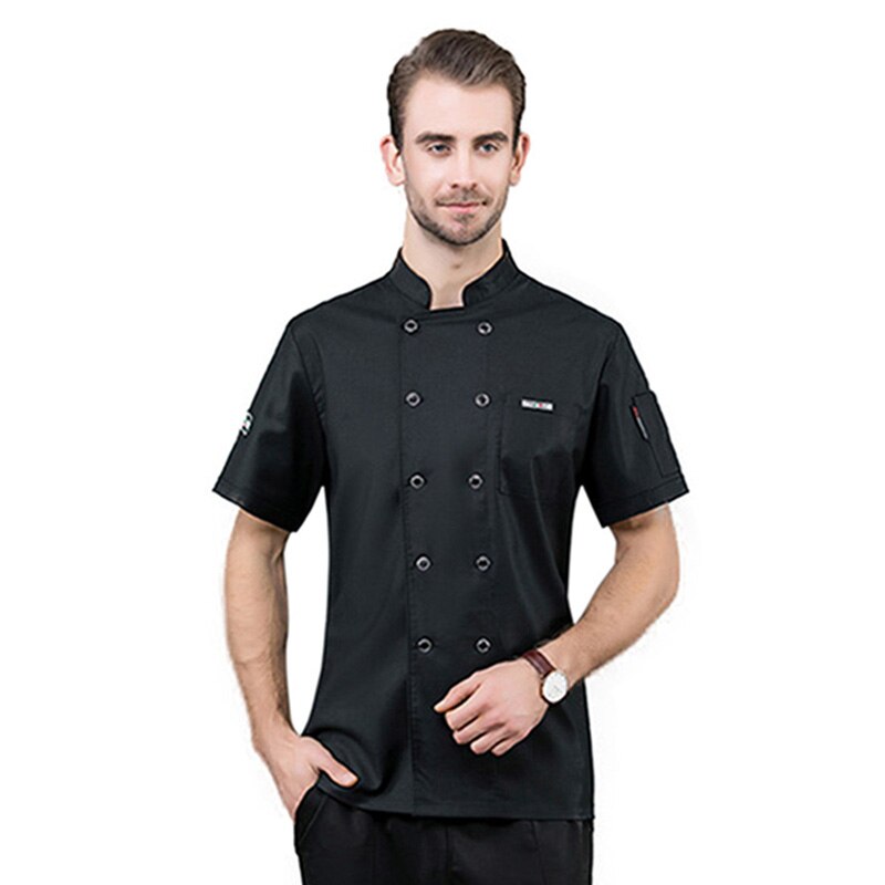 Kokkeuniformer kortærmet kokketøj åndbar restaurant unisex køkken kokketøj dobbeltradet kvinder madlavningstøj: Sort / 3xl