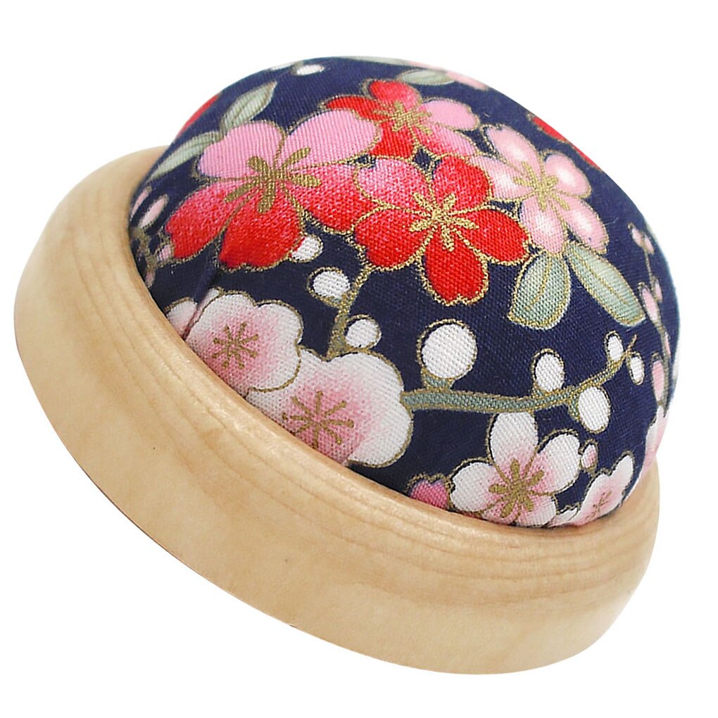 1Pc Vintage Half Ronde Pin Kussen Houten Base Naaien Kussen Polyester Gedrukt Bloem Pincushions Thuis Breien Pin Houder