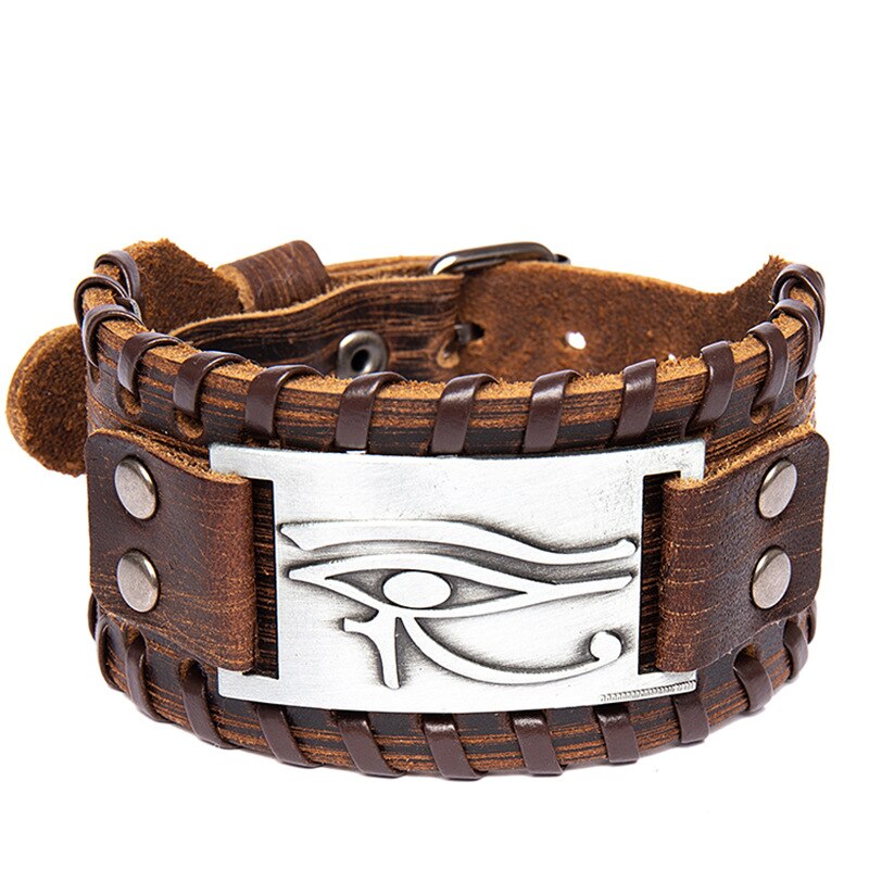 Trendy Verstellbar Alte Leder Armband für Männer Auge von Horus Symbol Wicca Amulett Armbänder Vintage Talisman Schmuck
