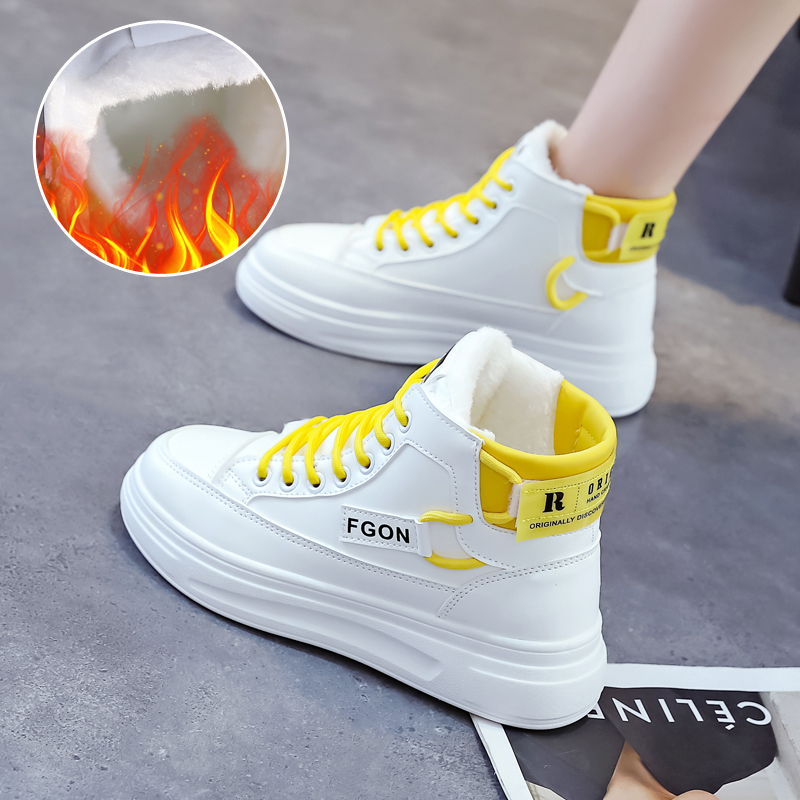 2021 kobiet wysokiej góry platformy trampki moda marka buty z grubą podeszwą mieszkania kobiety oddychające Zapatos De Mujer Tenis Zapatillas: YELLOW / 36