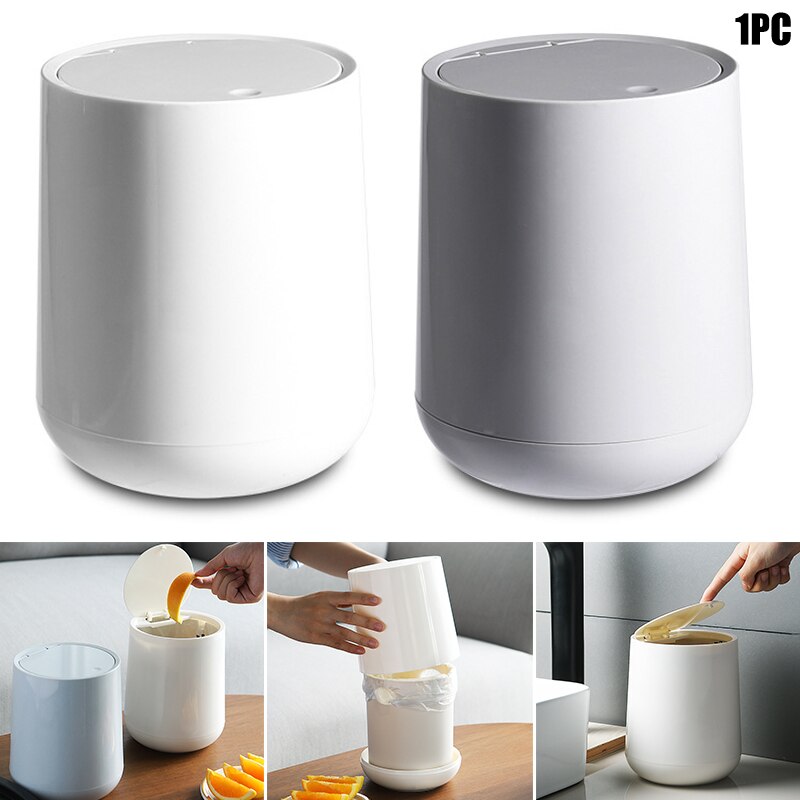 4L Small Round Plastic Trash Can Wastebasket Garbage Container Bin with Swing Top Lid for Bathrooms Kitchens Home Offices