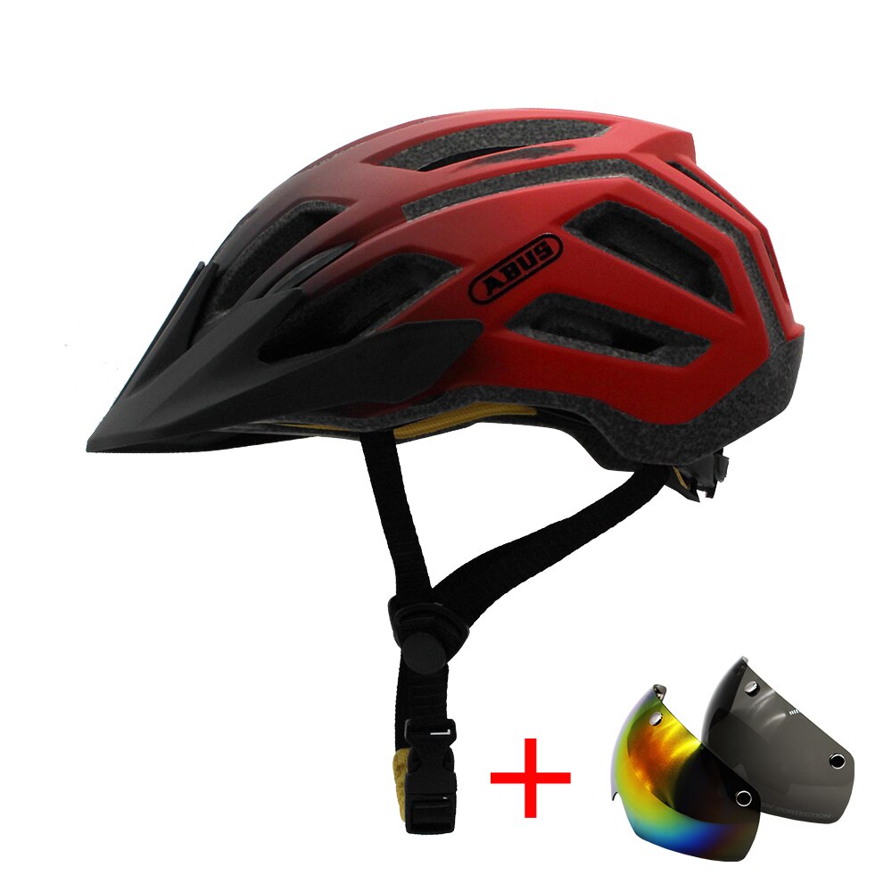 Bicycle Helmet Men EPS Integrally-molded Breathable Cycling Helmet Women Goggles Lens Aero MTB Road Bike Safety Helmet: black red 2lens