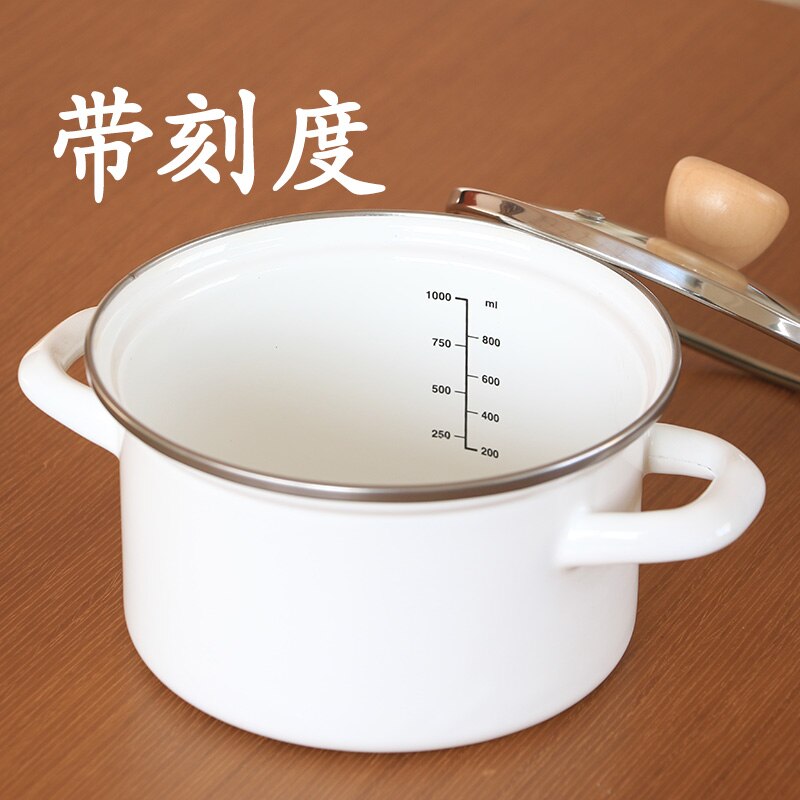 Composite multi-layer bottom Japanese-style high-profile one-person enamel small pot easy to clean glass visual pot cover: white with scale