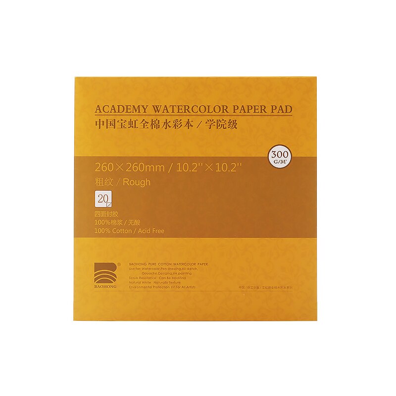 BAOHONG – livre d&#39;aquarelle, tampon de croquis, papier de dessin en coton pur 8K 16K, peinture de Gouache sans acide, résistance au frottement, 300g: Rough Texture 260mm