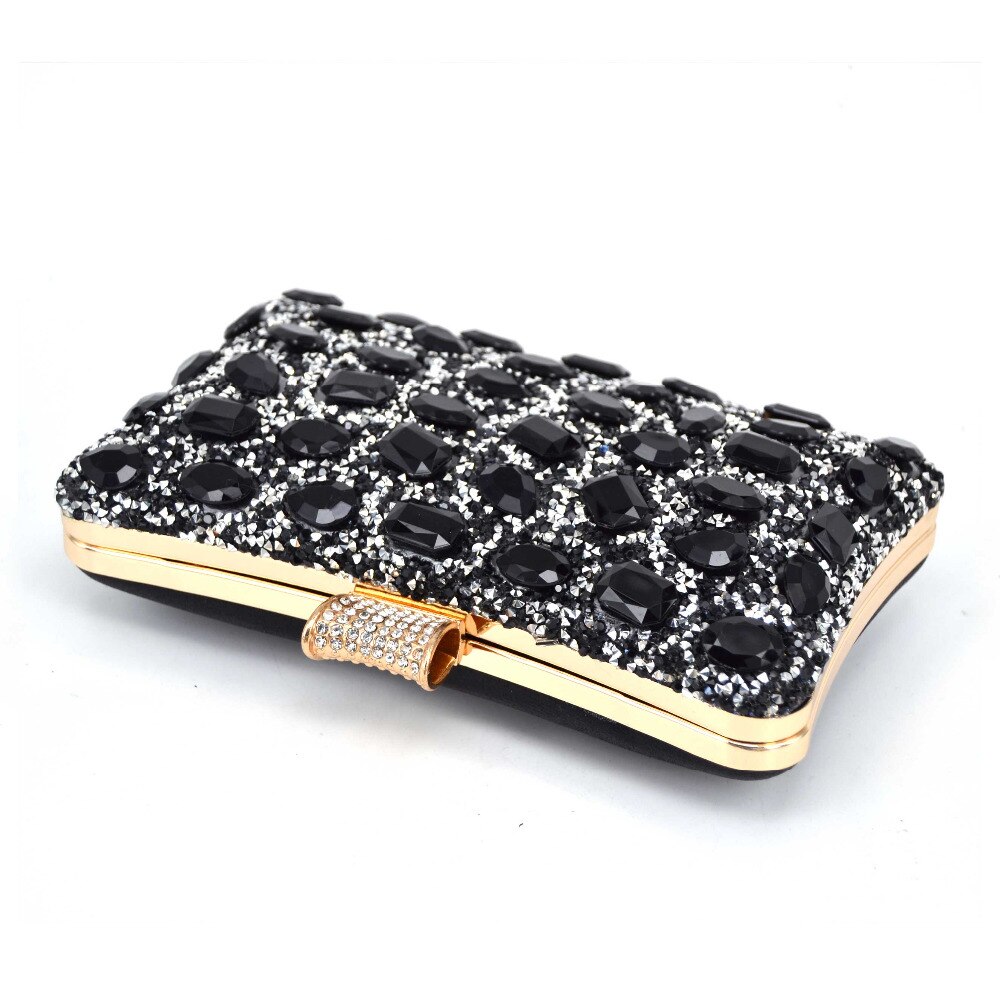 Mode Goedkope Glans Steen Avondtasje Bruiloft Soiree Bridal Zilver Zwart Clutch Purse Met Ketting Handtassen Vrouwelijke Pochette Packet