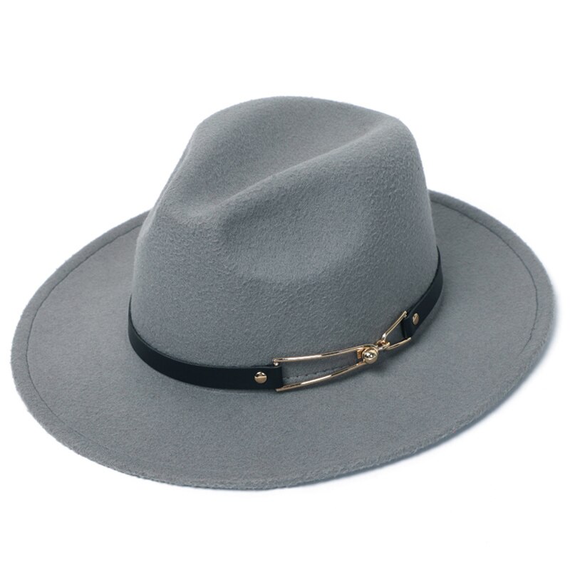 Menn kvinner bredkant ullfilt fedora panama hatt med belte spenne jazz trilby lokk fest formell topp lue