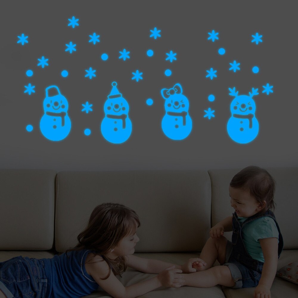 Glow In The Dark Stickers Kerst Glow Sneeuwpop Muurstickers Woonkamer Lichtgevende Stickers Window Decor Kamer Decoratie