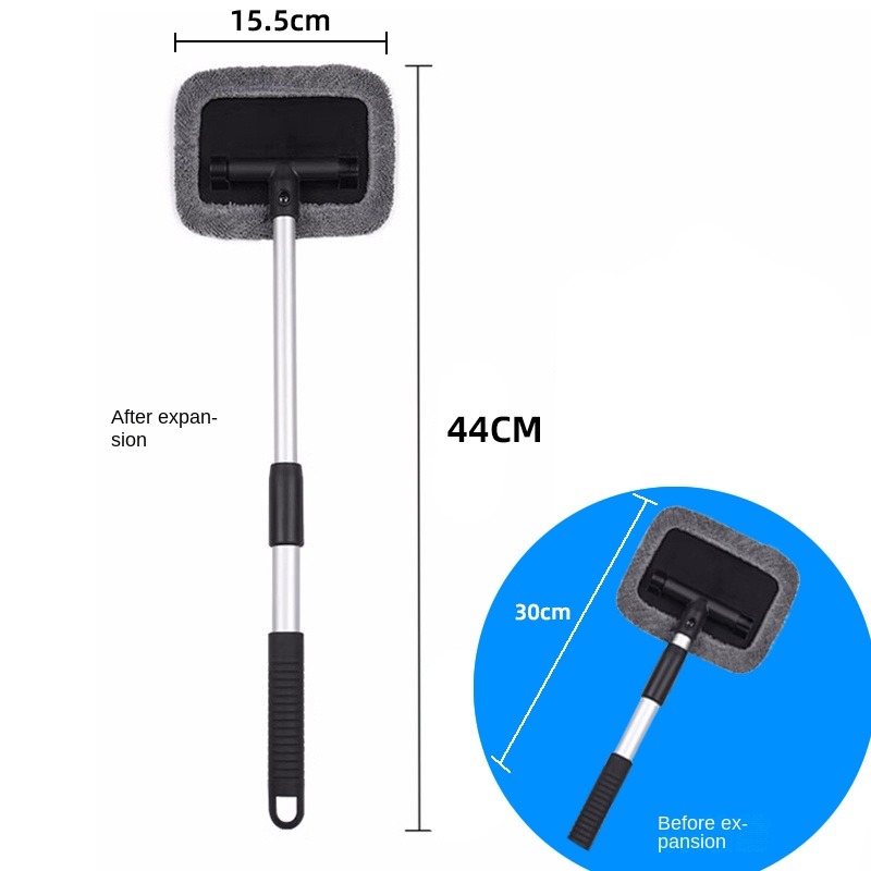 Kit de cepillo limpiador de ventanas de coche, herramienta de limpieza de parabrisas de microfibra, limpiaparabrisas de lavado de vidrio Interior de coche, almohadilla de tela reutilizable con mango largo: Negro