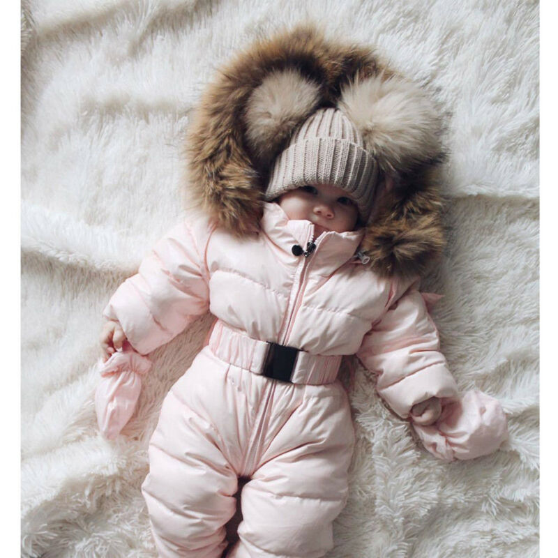 Winter Thick Snow Wear Toddler Baby Boy Girl Winter Romper Jacket Hooded Children Outwear Jumpsuit Coat Outfit