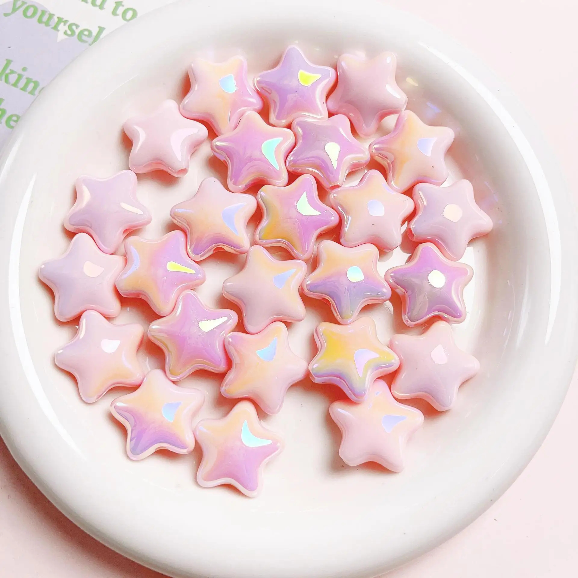 Contas acrílicas de cinco pontas para meninas, contas dispersas, colar colorido, bracelete bonito, acessórios de moda: Branco