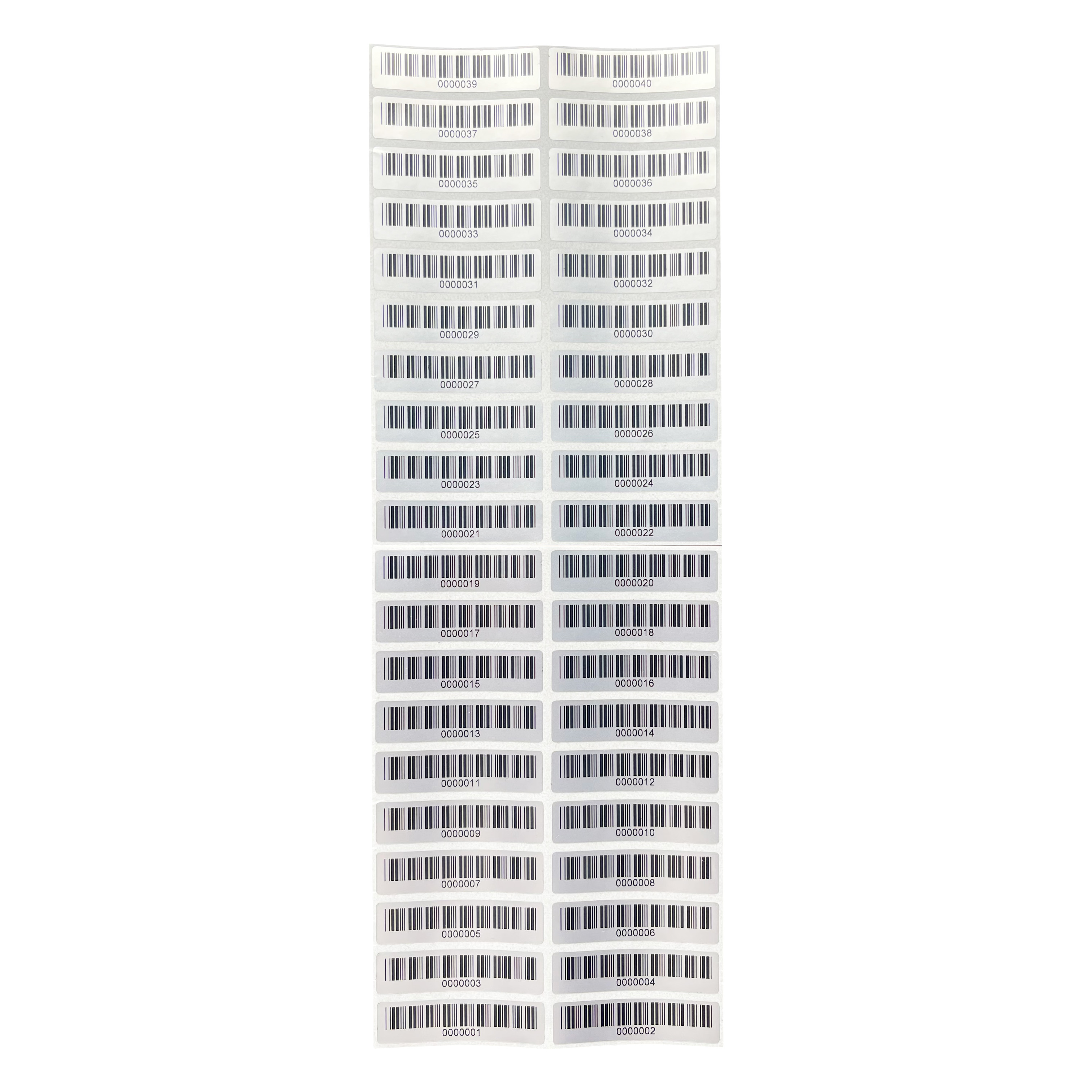 100PCS/Lot Asset label Pre-printed barcode 39 Label Matte Silver PET No duplicate numbering no fading Size 40X10mm 600dpi