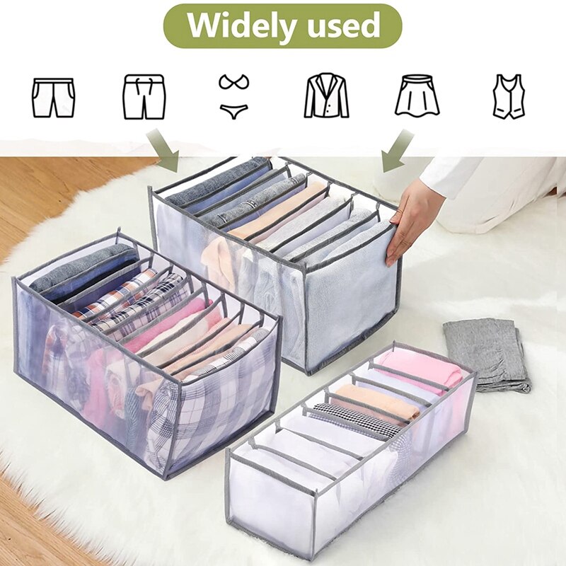 7 Grids Clothes Organizer 4PCS,Folded Clothes Organizer For Closet,Washable Drawer Clothes Compartment Storage Box