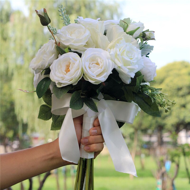 Rose Bridal Bloemen Kunstmatige Bruidsboeketten voor Bruiden Casamen Lint Bruiloft Bloemen Broche Boeketten Boeket De Mariage: Default Title