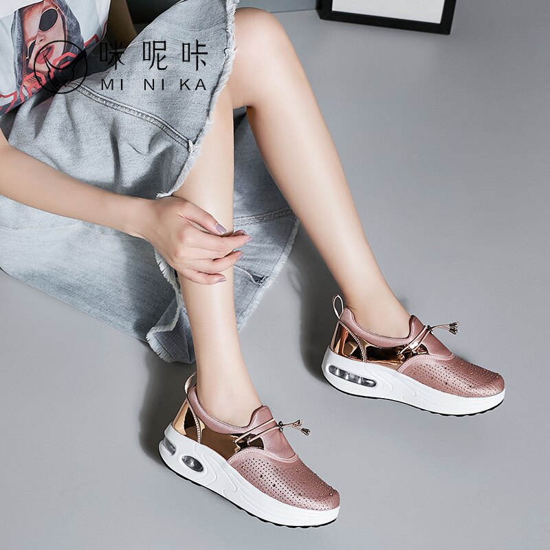 Minika Travel Women Toning Shoes Increase Height 4.5 Cm Swing Shoes Platform Wedge Sneakers LadiesThick Sole Fitness Shoes