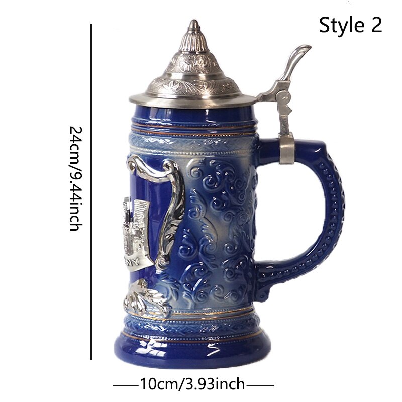 German Beer Stein Mug Large Capacity Retro Ceramic Beer Mugs Handmade Cup Germany Tankard Glass Mug 600ml Best Fathers Mens: 2