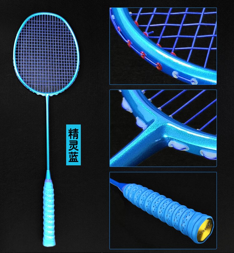 Professionelle Kohlenstoff Badminton Schläger Ultra Licht 5U Badminton Schläger Leichteste Spielen Badminton Ganze Mit Tasche-40: Blau