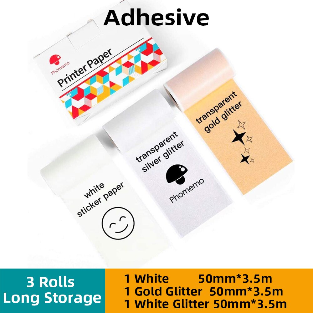 Papel Phomemo Sticky Thermisch Papier Printable Foto Papier Voor M02/M02S/M02Pro Mini Printer: White-Mix Glitter