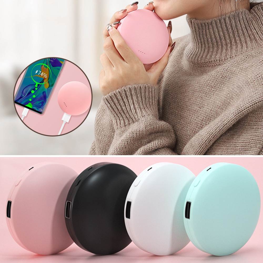 Round 2 In 1 Portable USB Rechargeable Electric Hand Warmers 3000MAh Power Bank Double-Sided Heater Hand Warmer