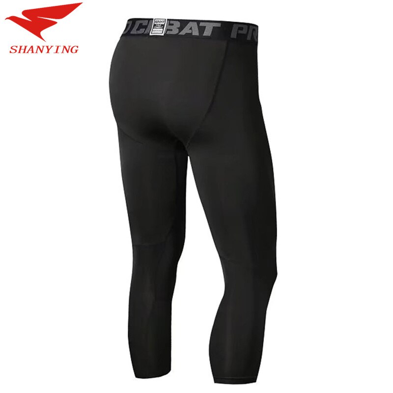 Men Bodybuilding Jogging Leggings Compression Base Layer Pants Workout Sports Soccer Fitness Gym Basketball Shorts 3/4Yoga pant