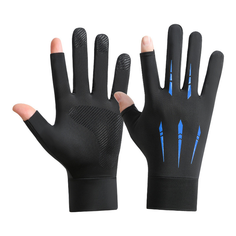 1 par solskyddshandskar för män, sommar, issilke, cykling, körning, pekskärmshandskar, anti-uv, andningsbara, fingerlösa fiskehandskar