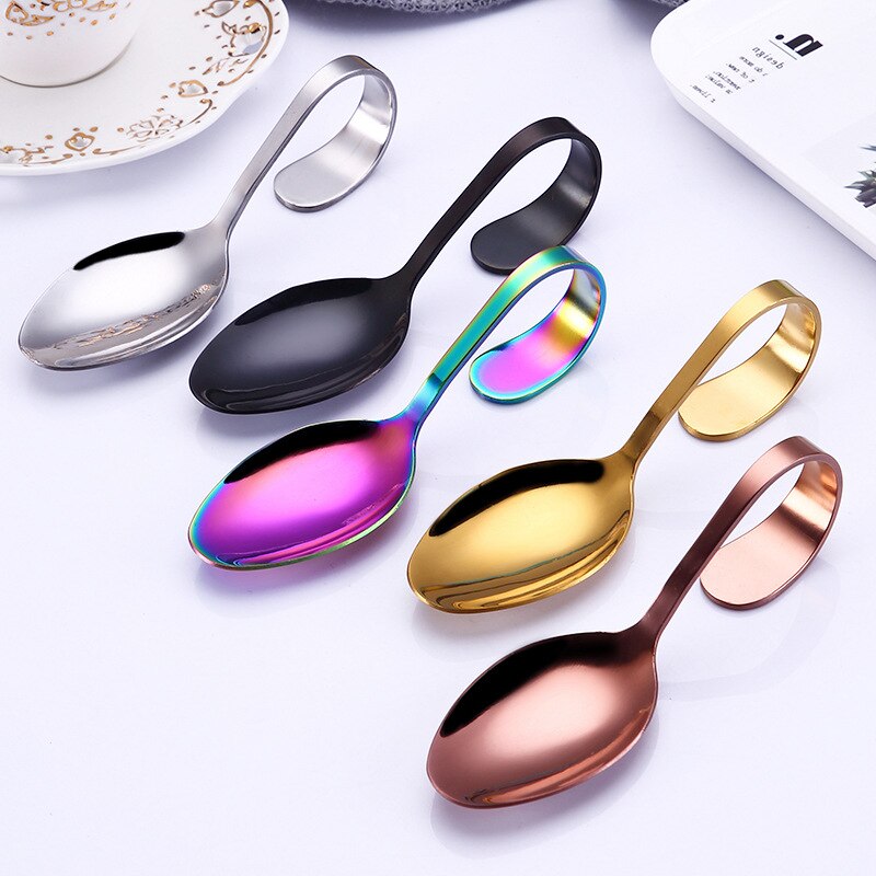 1 Pcs 304 Stainless Steel Hotel Buffet Kitchen Curved Handle Dessert Soup Spoon Cutlery Kitchen Accessories Drinking Tools