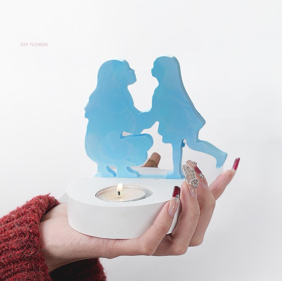 Portavelas para madre e hija, molde de silicona DIY en cuclillas para mamá, chica bailando, molde para candelabro 3D, para el día de la madre, decoración del hogar