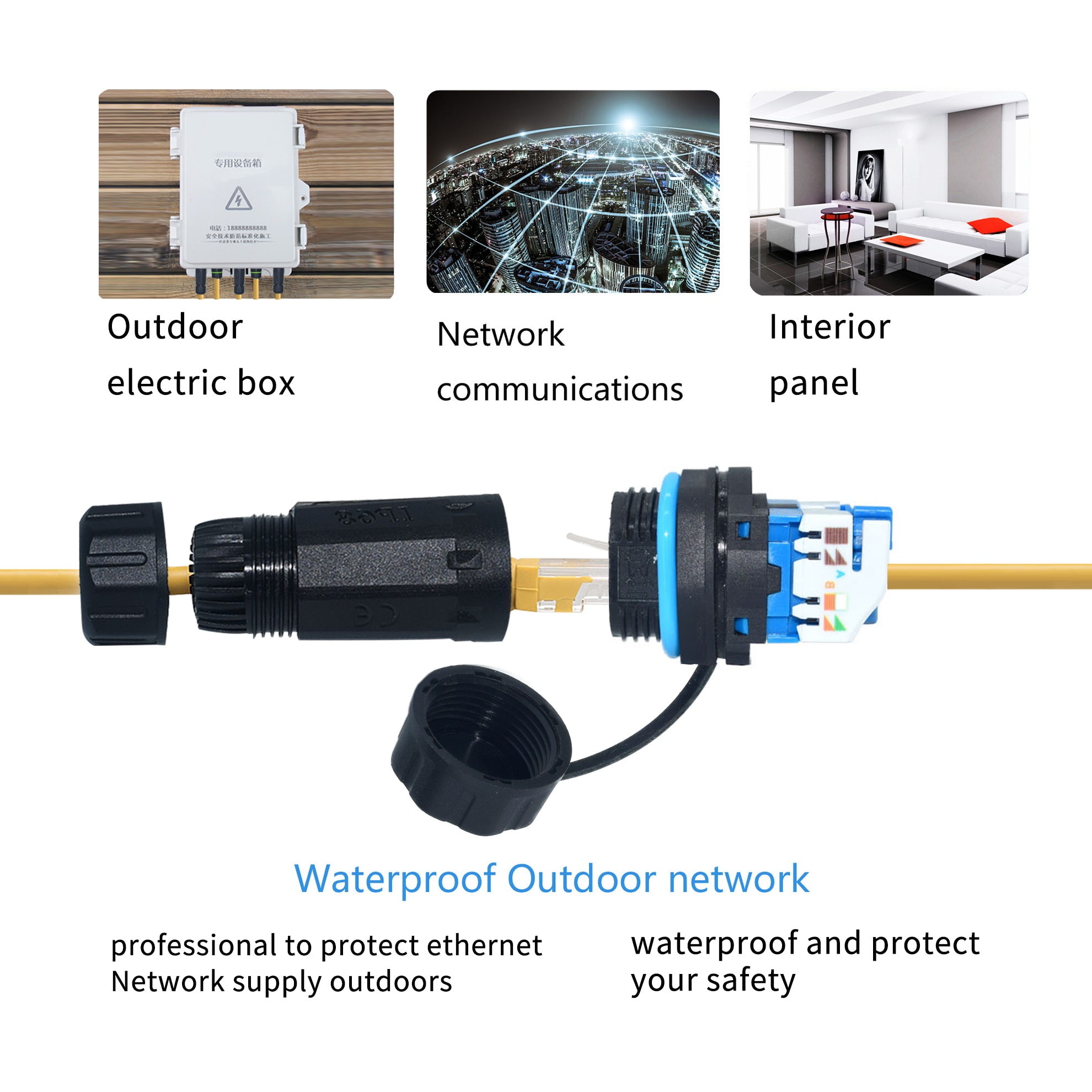 RJ45 Waterproof Connector IP68 Cable Connector, Panel Mount Coupler Female to Female, with Shielding Cable Coupler-CAT5E-YMP20
