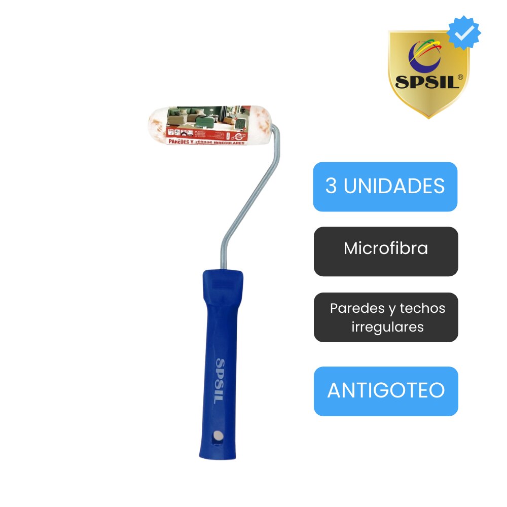 Spsil - Rodillo pintura de Microfibra PREMIUM, Especial para pintar paredes y techos Irregulares, 10.5cm x 16mm, Mango ergonómico de plástico, Diferentes tamaños, Pack de 3 rodillos, , en 48 horas