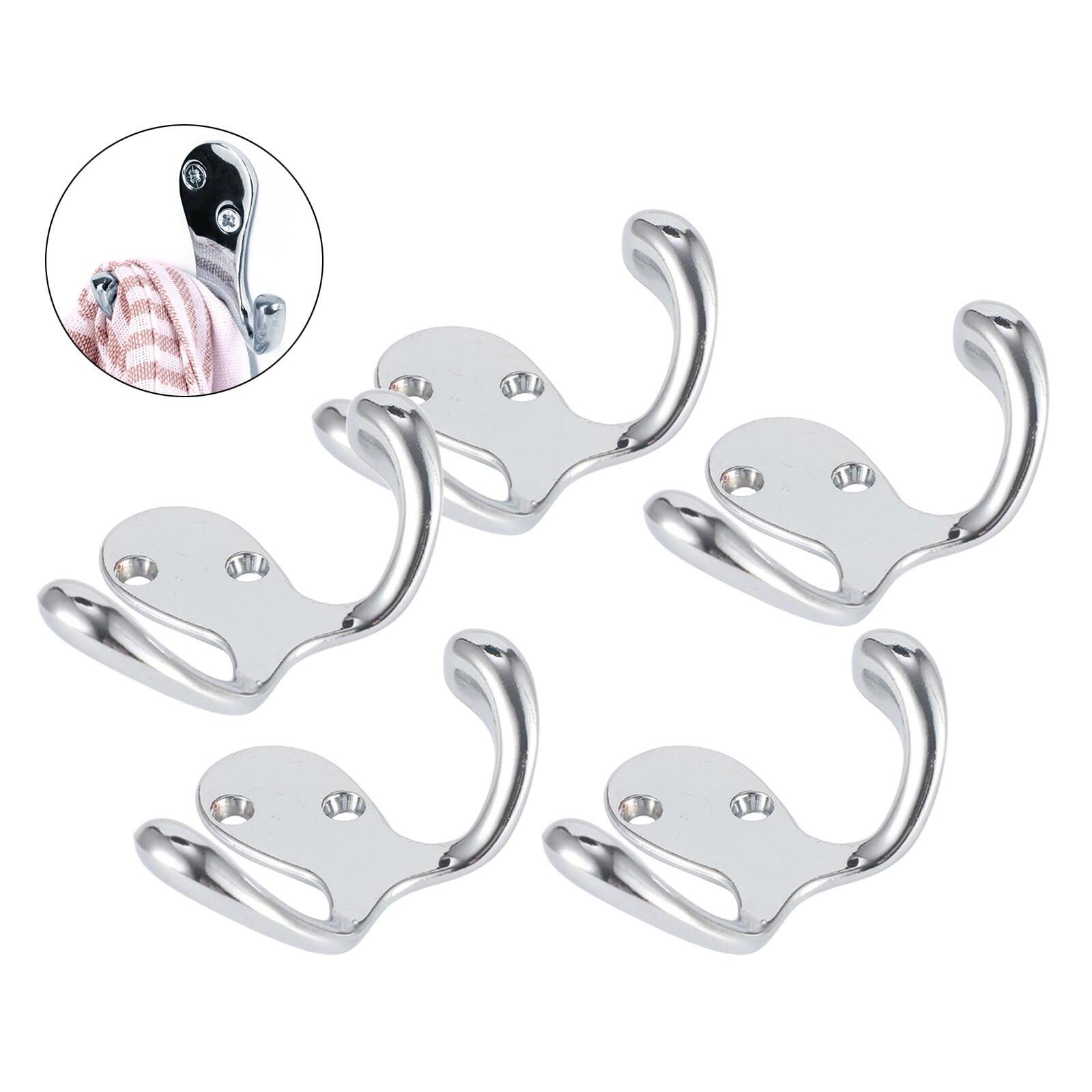5Pcs Double Prong Coat Hooks Wall Mounted with Screws Robe Hooks Utility Hooks for Coat, Scarf, Bag, Towel, Key, Cap, Cup, Hat